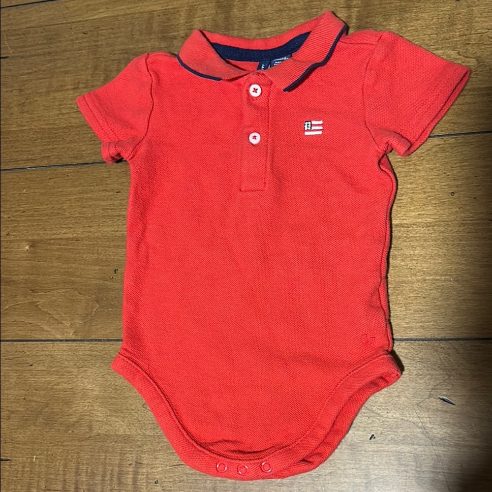 Janie and Jack Red Baby Polo Onesie with American flag